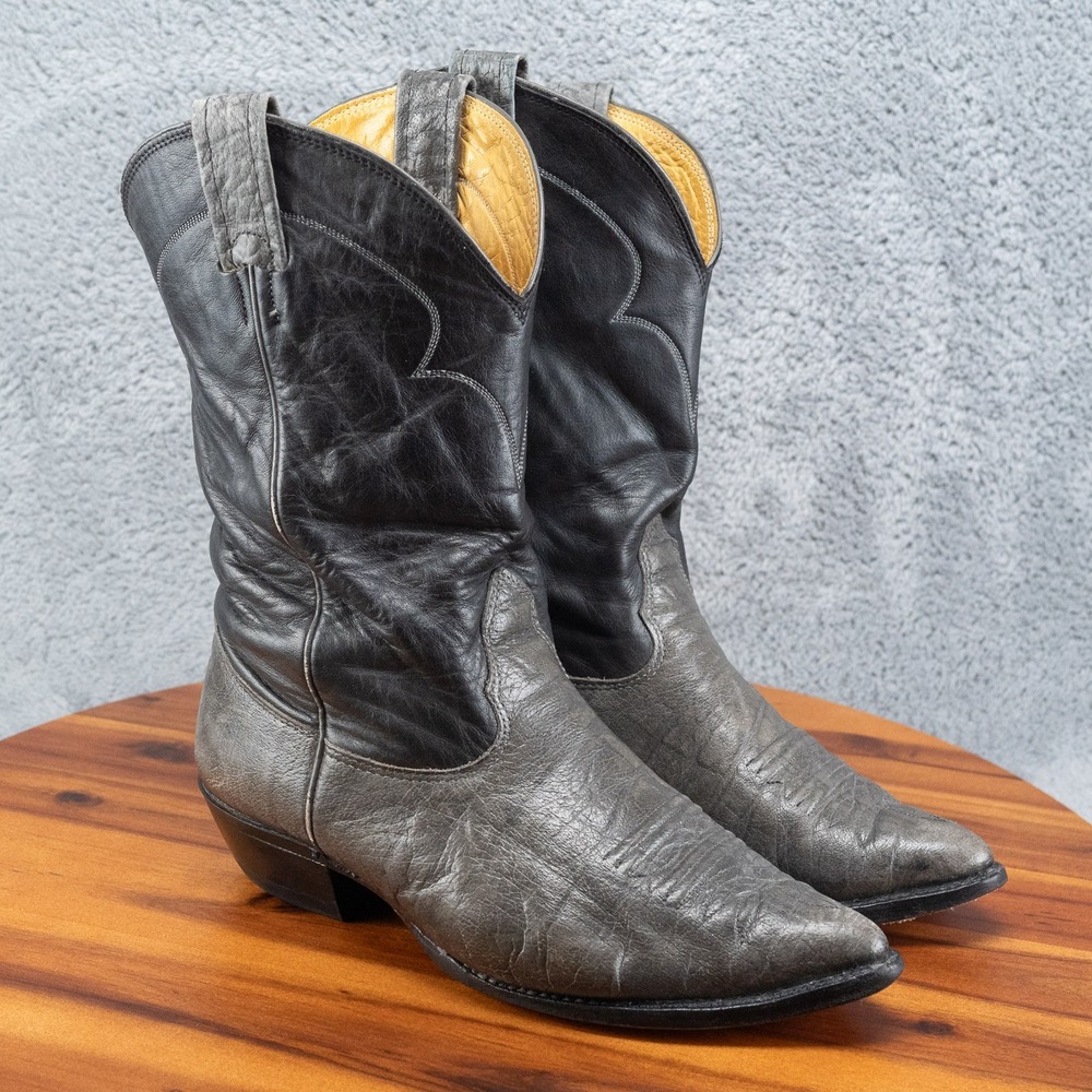 Vintage Nocona USA Made Cowboy Boots Gray Leather Mens Size 7.5 EEE